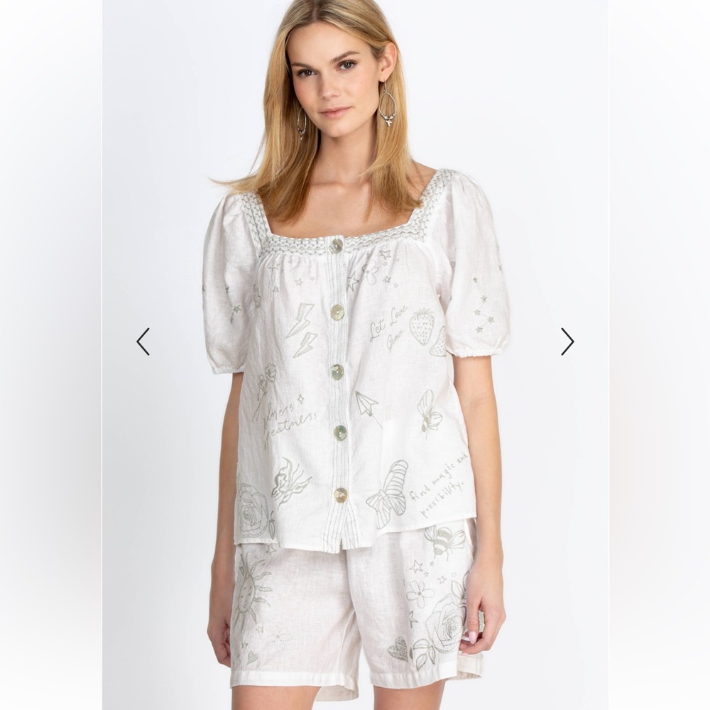 Johnny Was White Linen Embroidered Set
